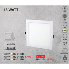 12/24 VOLT 18W SIVA ALTI KARE LED PANEL BEYAZ