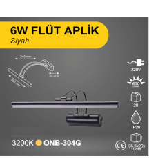 7 WATT FLÜT APLİK - SİYAH KASA