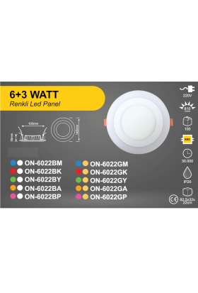 12+6 WATT SIVA ALTI LED PANEL BEYAZ - MAVİ